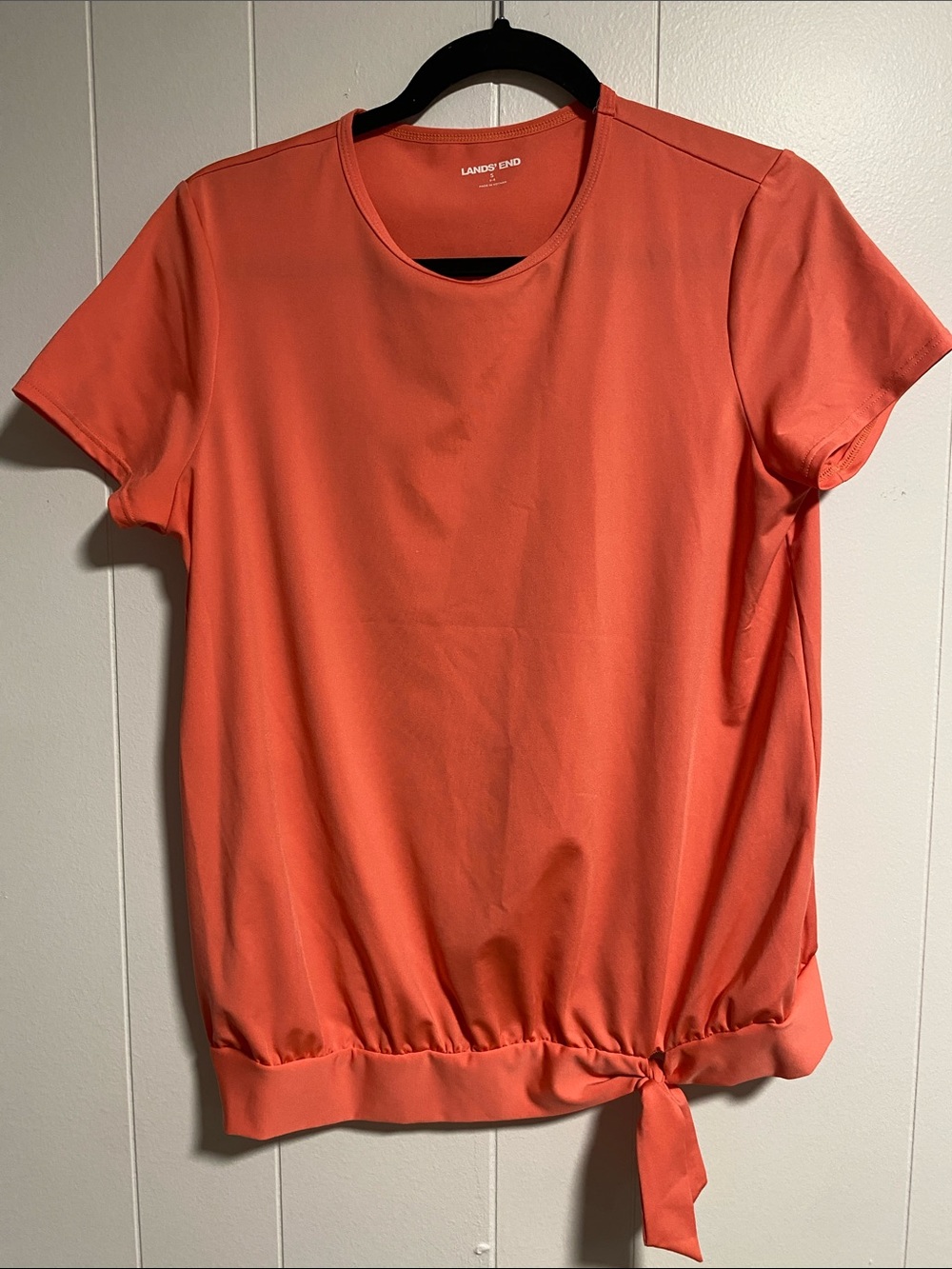 Lands' End Women's Short-Sleeve Tie-Hem Top in Coral Orange